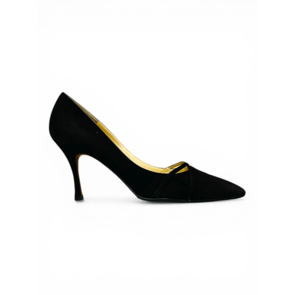 Manolo Blahnik Vintage Black Suede Pointed Toe Heels EU 38.5 Cutout 90s Archival